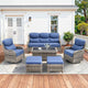 Luxury High Back Patio Furniture Set with 6-Inch Thick Cushions, 6-Pieces Outdoor Furniture with Swivel Chairs, Wicker Conversation Set for Porch, Balcony, Deck and Yard, Grey/Blue