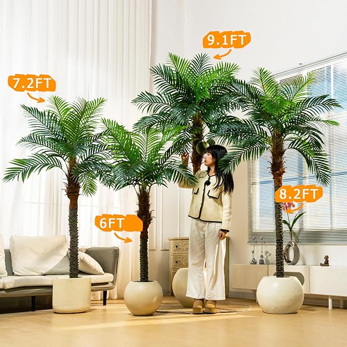 Erimda 30-Year Factory Faux Coconut Tree - 7.2FT Faux Palm Tree Realistic Thick Trunk & Heavy Duty Leaves, Hand-Carved Bark Texture, Indoor Tropical Decor for Living Room/Store, No Shiny Plastic Look