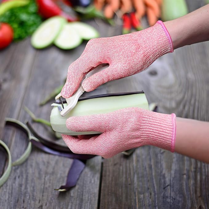 Evridwear Cut Resistant Gloves Food Grade Level 5 Kitchen Safety Protection (Small, Pink)