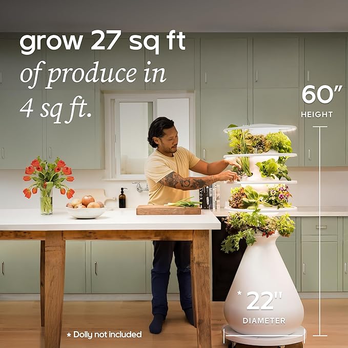 Farmstand Starter Kit with Glow Rings and 24 Seedling Credits | Medium Hydroponic Growing System Kit | Vertical Garden Planter Tower | 4ft 10in Tall