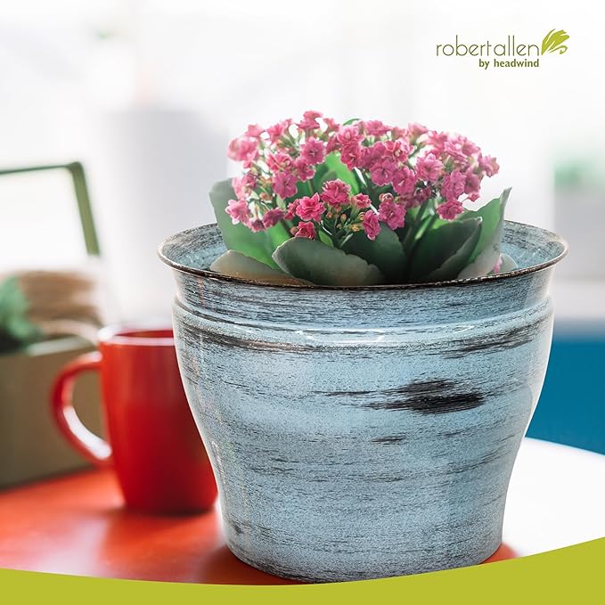Headwind Glazed Ironstone Vanhorne Collection – 12" Azure Blue Decorative Plant Pot – Lightweight & Triple Coated w/Drainage Flower Pots for Indoor Plants & Outdoor Planter Use by Robert Allen