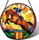 Stained Glass Window Hanging Equestrian Sports 7.8" - Horse Suncatcher Door Garden Sunroom Sun Catcher Home Decor Birthday Christmas for Mom Men Woman Nana