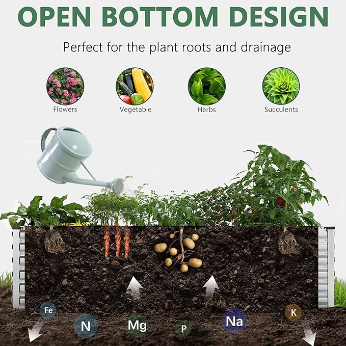 FOOWIN 4pcs 6x3x2ft Galvanized Raised Garden Bed, Planter Raised Garden Boxes Outdoor, Large Metal Raised Beds for Gardening, Garden Bed for Vegetables, Flowers, Herb,269 Gallon Capacity, Silver