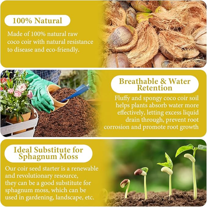 Legigo Pack of 3 Organic Coco Coir Bricks- 100% Natural Compressed Coco Peat Brick Coconut Fiber Substrate with Low EC& pH Balance, Coir Plant Soil Enhance Root Growth for Herbs, Flowers, House Plants