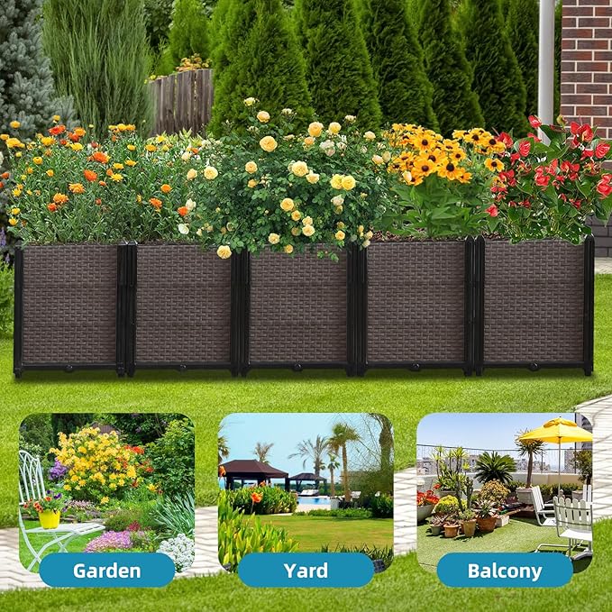 Large Raised Planter Box Outdoor Self Watering 78.7"x15.7"x19.7", Deep Raised Garden Bed - Elevated Garden Box with Drainage Plug, Rectangular Garden Planter Perfect for Patio Balcony Deck