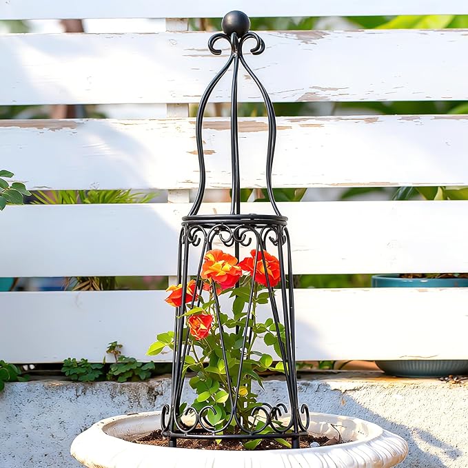 Indoor Plant Trellis for Potted Plants - Plant Support & Garden Decor Obelisk for Climbing Pothos, Indoor/Outdoor Metal Trellis, 29.5" Height