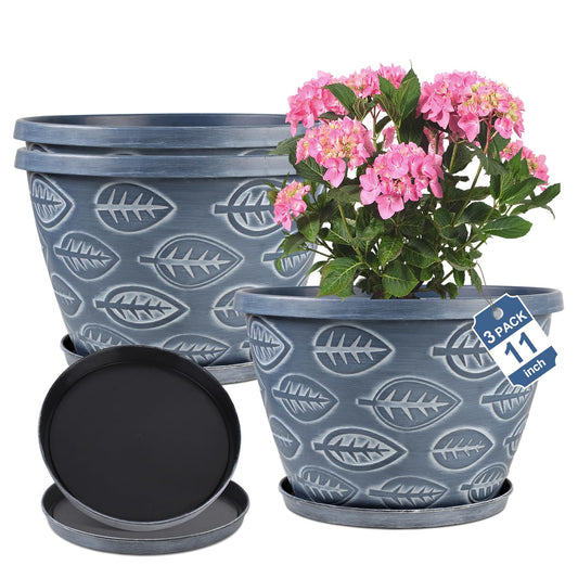 Nooulap Outdoor Flower Pots Set of 3, 11 Inch, Blue