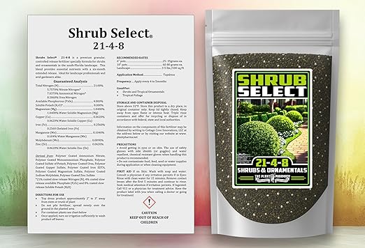 Fertilizer Commercial Grade | Shrub Select 21-4-8 | 1 Pound | Custom Two-Stage Professional Mix Blend | Long-Term Controlled Release Feed | Shrubs & Tropical Ornamentals | 5-6 Month | Micronutrients