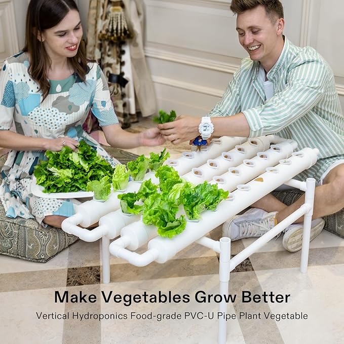 VIVOSUN Hydroponic Grow Kit, 1 Layer 36 Plant Sites 4 Food-Grade PVC-U Pipes Hydroponics Planting System with Water Pump, Pump Timer, Nest Basket and Sponge for Leafy Vegetables