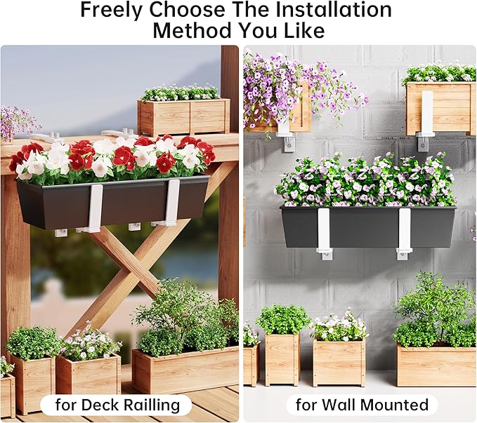 Y&M Adjustable Window Box Brackets for Planter Box, Heavy Duty Wall Mounted Hooks Hangers for Flower Baskets Holder Durable, Hanging Brackets for Fence Patio Garden Balcony(4 Packs)