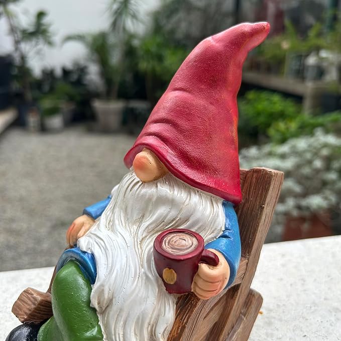Drinking Coffee Faceless Garden Gnome Statue Decoration 7.1" Figurine Ornament for Indoor Outdoor Home Patio Yard Lawn