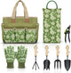 Colwelt Garden Tools Set, 8 Piece, Heavy Duty Gardening Tools with Wooden Handle, Including Garden Tote, Kneeling Pad, Gloves, Pruner, Trowel, Tulip Trowel, Cultivator - Gardening Gifts for Women Men