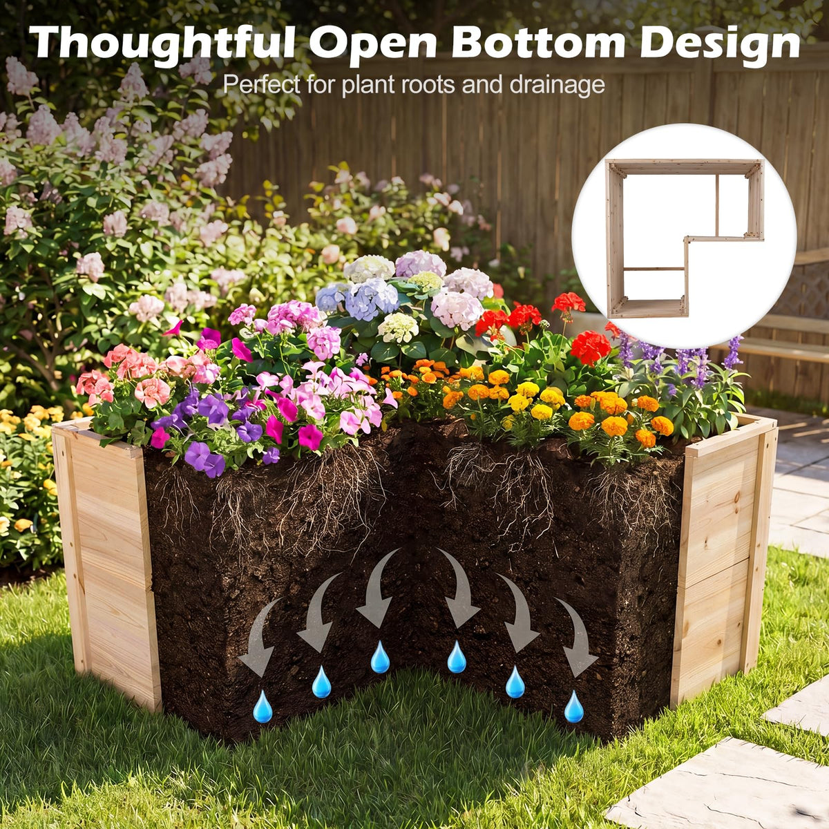 HAPPYGRILL 24.5” Wooden Raised Garden Bed with Open-Ended Base