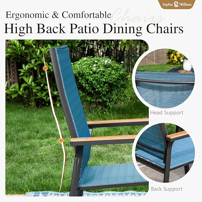 Sophia & William Lightweight Aluminum Outdoor Chair 6 Pieces, Rust-Resistant Aluminum Frame Patio Chairs, Stackable Design for Space Saving-Blue