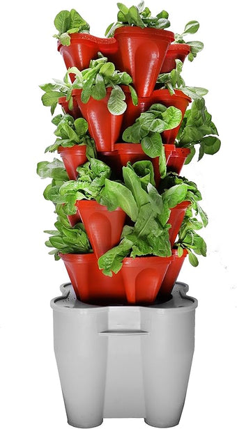 Mr. Stacky Smart Farm - Automatic Self Watering Garden - Grow Fresh Healthy Food Virtually Anywhere Year Round - Soil or Hydroponic Vertical Tower Gardening System (Standard Kit, Terracotta)