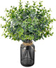 Der Rose 14.5" Fake Plants for Black Bathroom Decor Artificial Eucalyptus Stems in Black Glass Vase with Faux Water for Office Desk Accessories Home Wedding Decor