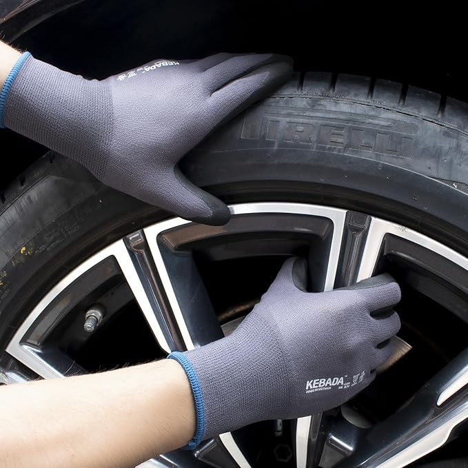 Kebada W5 Work Gloves Bulk Pack (60 Paris), Foam Nitrile Coated Working Gloves with Grip, Knitted with Spandex and Nylon, Ideal for Delivery, Warehouse, XS