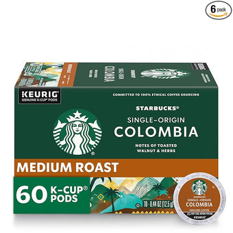 Starbucks K-Cup Coffee Pods, Medium Roast Coffee, Colombia, 100% Arabica, 6 boxes (60 pods total)