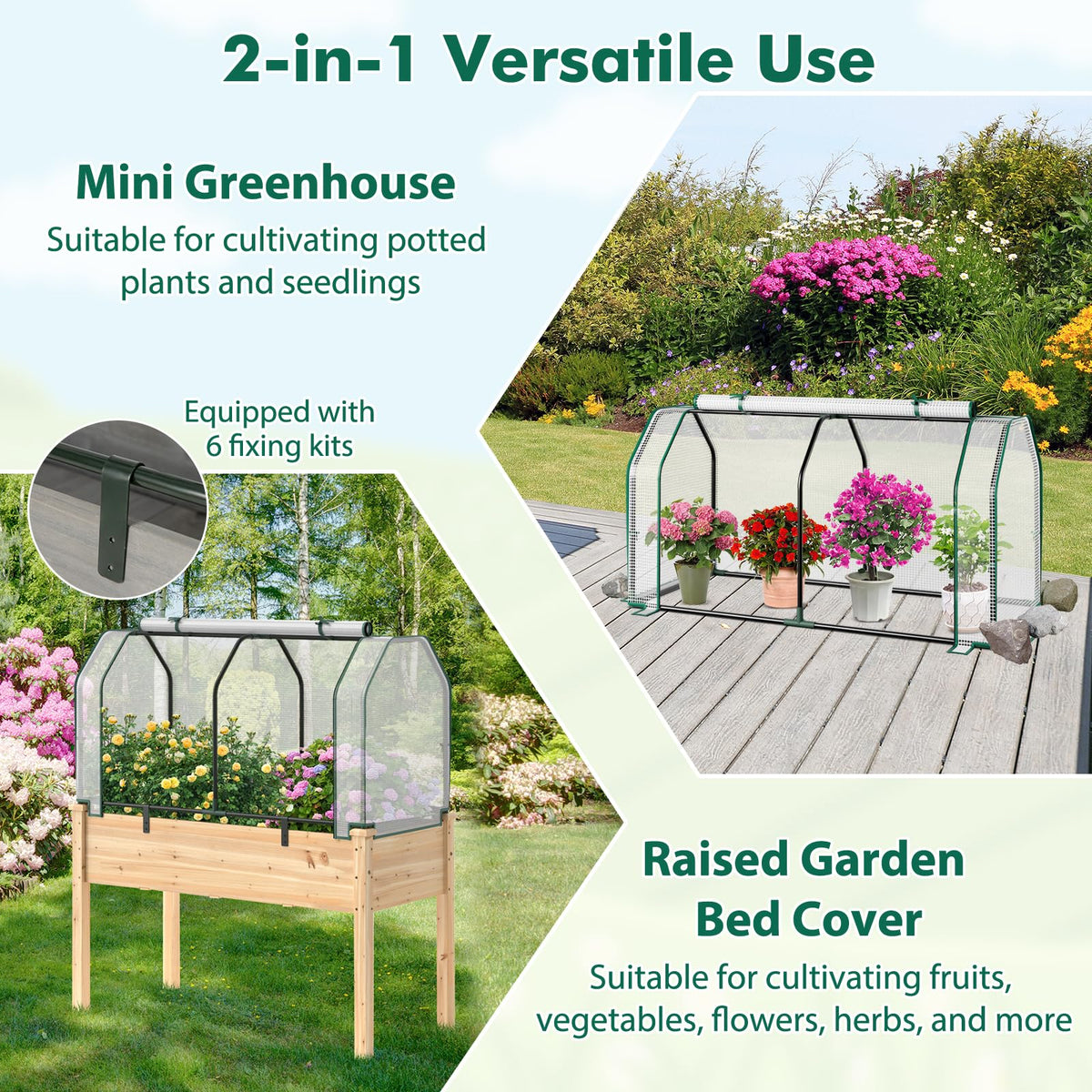 Happygrill Portable Mini Greenhouse with Roll-up Zipper Door & PE Cover