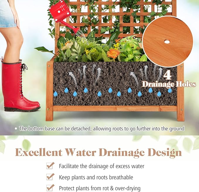 S AFSTAR Planter with Trellis Set of 2, 35.5x17.5x72.5 inch Wood Planter Box with Lattice Trellis & Hanging Roof, Removable Base, Plant Box for Climbing Plant Flower Rose Grape Cucumber