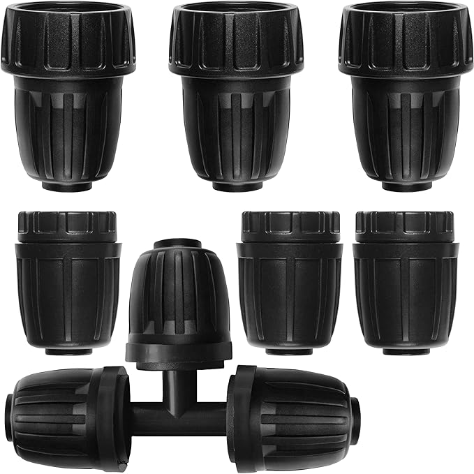 Carpathen Drip Irrigation Fittings Pack - for Push-to-Connect Irrigation System - 3 x 3/4" to 1/2" Irrigation Tubing Faucet Adapter, 1 x 3Way Tee T Shape Barbed 1/2 Tubing Splitter, 3 x 1/2 End Plugs