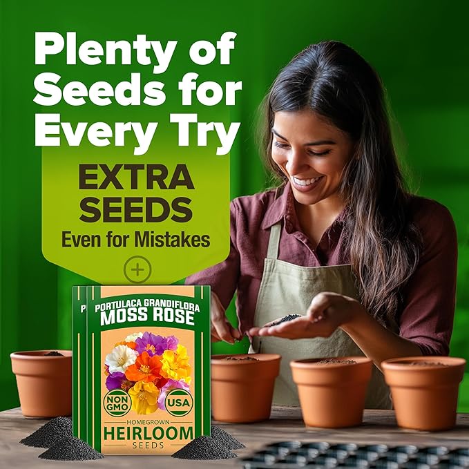 HOME GROWN 47000+ Moss Rose Seeds (Bulk Pack) Annual Flower for Ground Cover - Heirloom Non-GMO Portulaca Seeds for Planting Outdoors - Great for Low-Maintenance Gardens (Portulaca grandiflora)
