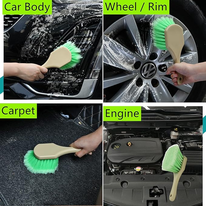 Wheel Rim & Tire Brush Set, Soft & Stiff Bristle Wash Cleaning Supplies Kit for Car Body Exterior Surface, Carpet, Truck,SUV,RV,Motorcycle