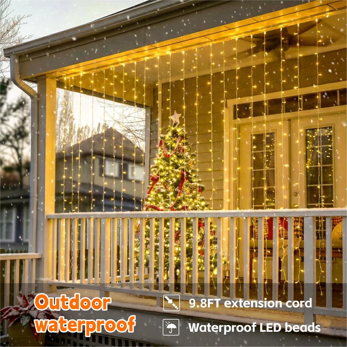 SINAMER Curtain String Light, 300LED 9.8x9.8ft, Remote & 8 Modes, USB