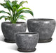 Ceramic Planters - 10 Inch 8 Inch 6 Inch Round Decorative Plant Pots with Drainage Holes and Saucers for Indoor Outdoor Flower, Room Home Apartment Decor, Gift for Women Men, Set of 3, Grey