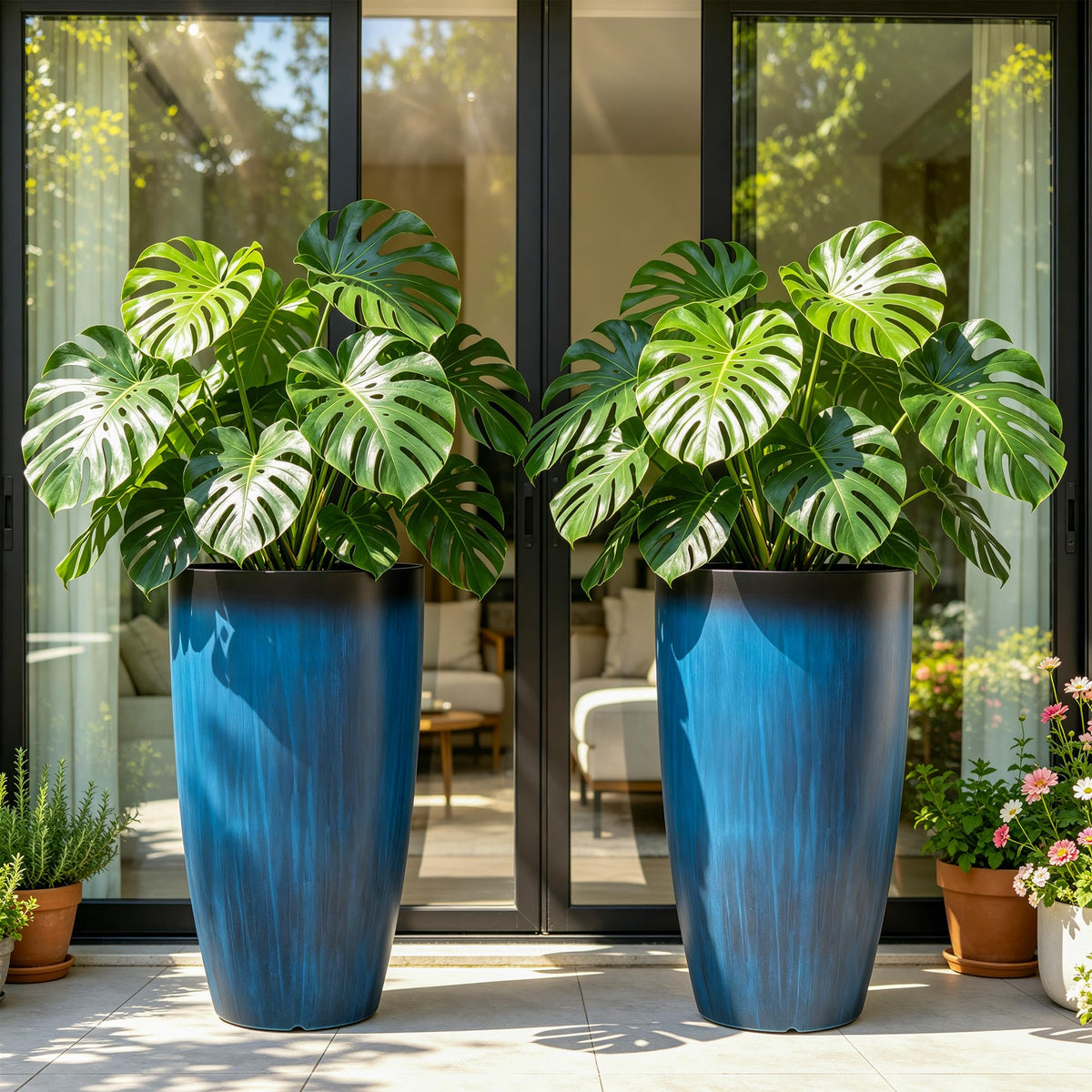 Autodaya 24" Large Tall Outdoor Planters Set of 2, Faux Ceramic Flower Pots