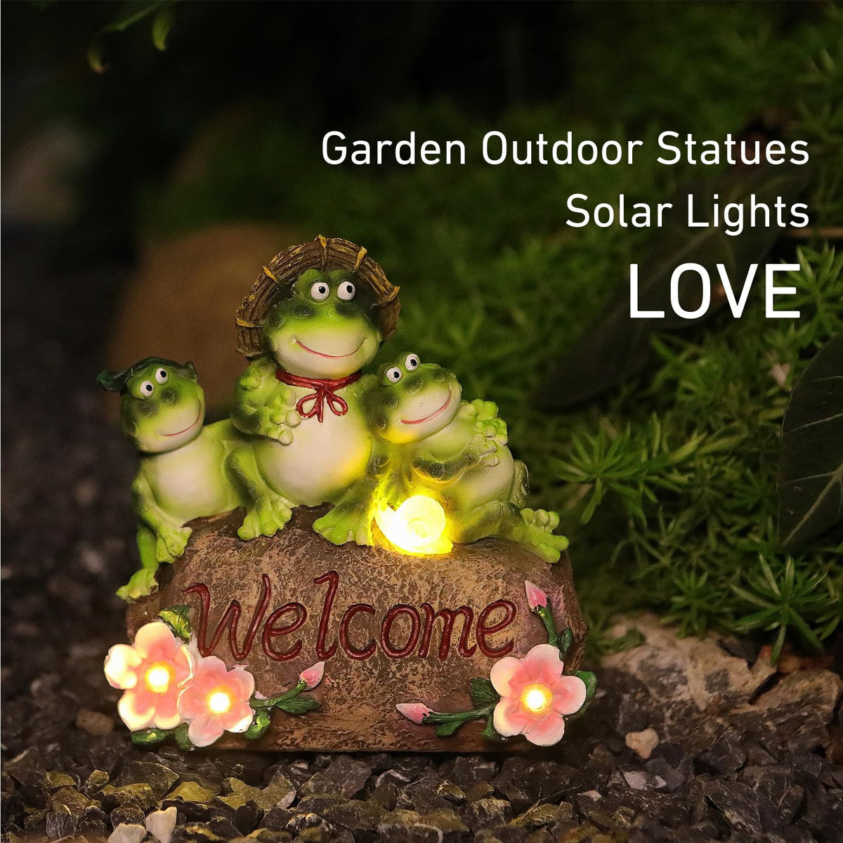 Frog Garden Statue Outdoor Decor, Mother Baby Frog Resin Sculpture.