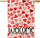 Valentines Love Hearts House Flags for Outdoor Decoration, Welcome Love Hearts Large Yard Flag, Decorative Anniversary Wedding Seasonal Farmhouse Holiday Outside Decor 28x40 Inch Vertical Double Sided