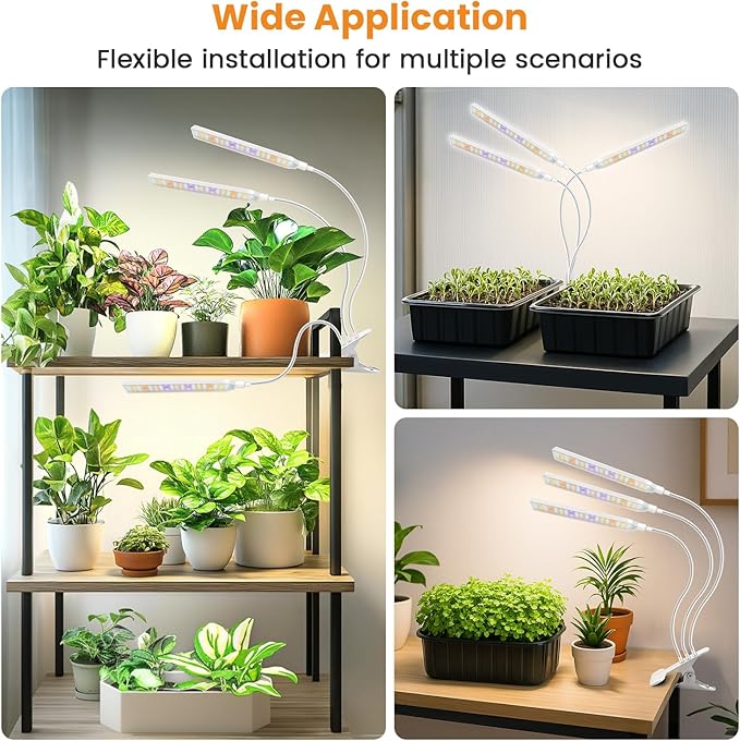 Kullinss White Grow Light, Clip On Plant Lights for Indoor Growing with 6/12/16H Timer, 3 Color Modes, DC Plug, 30W 171 LEDs Full Spectrum Plant Lamp, Grow Lights for Indoor Plants, Herbs, Seedlings