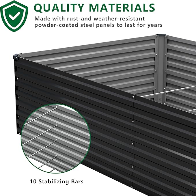 DIIYIV 12x4x2FT Galvanized Raised Garden Bed Kit,Vegetable Plant Boxes-Rectangle Metal Flower Box,Large Planter Raised Beds Outdoor Garden for Planting,Fruit,Herb-Black