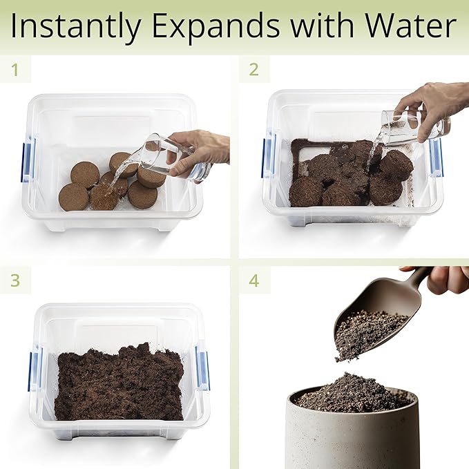 Coconut Coir Potting Soil for Indoor Plants - Expands to 2.5 Quart (5.5 lb) | Bonsai Soil Discs Perfect for General Houseplants, Herbs, and Bonsai Trees - Expands with Water