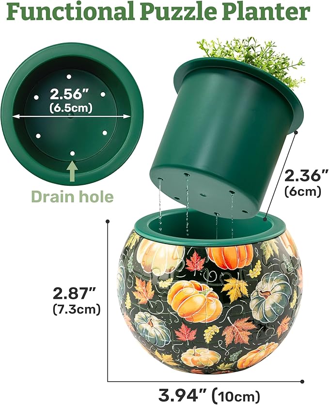 PieceRelax 3D Puzzle Planter - Oriental Floral Ornament - Small Round Plant Pots with Drainage, Home Decor Flower Pots for Indoor Cactus, Succulents Pots [K1101]