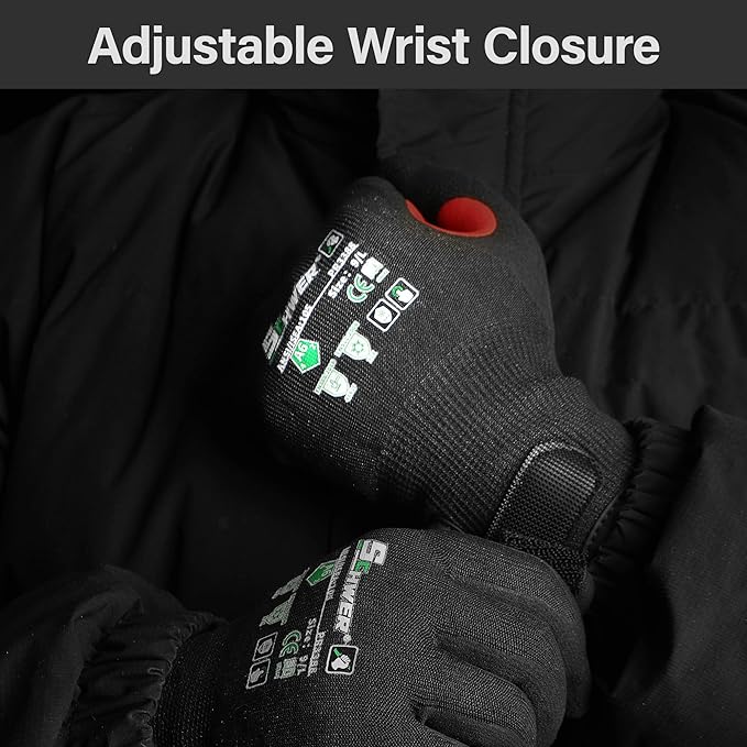 FreezeGuard Winter Work Gloves for Men and Women, ANSI A6 Cut Resistant Gloves With Super Grip, Freezer Glove for Work, Touchscreen, Thermal Insulated, PR3388, Non PFAS, Black Knight (L, 1 Pair)