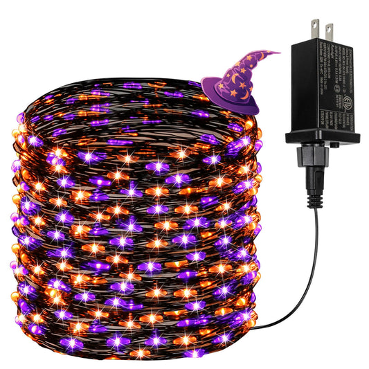 66FT 200 LED Fairy Lights Plug in, 8 Modes Twinkle Lights Purple and Orange