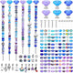 DIY Fairy Wand Garden Beads Stakes Wands Kit,Multiple Color Scheme European Beads Crystal Diamond Tops and 12 or 10 Inch Threaded Rods,Stainless Steel Stakes with Diamond Toppe(Purple+Aqua+Sapphire)