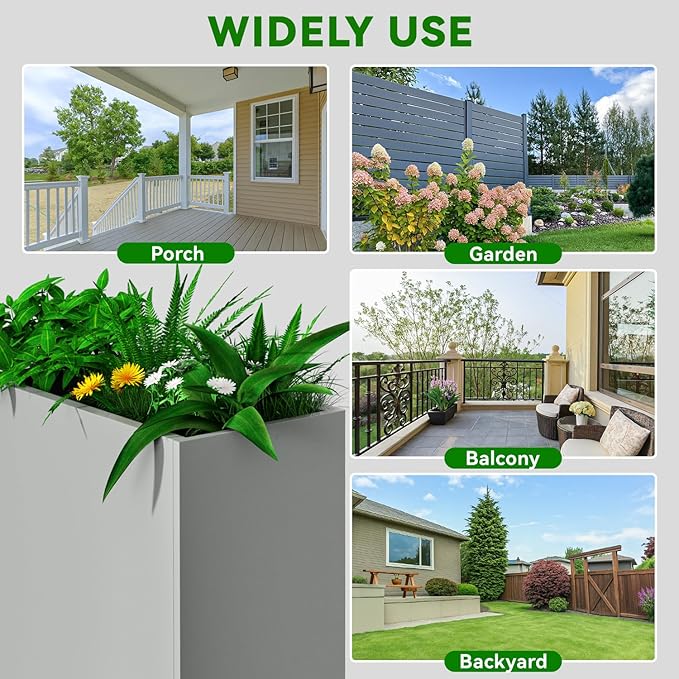 NUWJBYE Tall Metal Planter Box, 38" L x 10" W x 30" H Large Outdoor Planters with Drainage & Adjustable Shelf, Heavy Duty Steel Rectangular Planter for Patio, Balcony, Indoor(Gray)