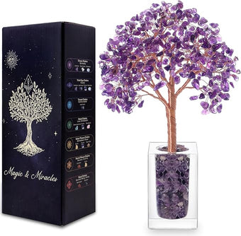 MAGIC AND MIRACLES Amethyst Crystal Tree of Life, Purple Gifts for Women, Crystals Healing Stones, Christmas Anniversary Housewarming Relaxation Thanksgiving Gifts, Office Desk Dec for Coworkers Nana