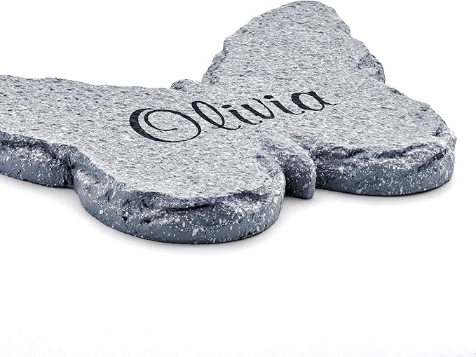 Let's Make Memories Personalized Garden Décor - Custom Garden Stone - Indoor/Outdoor - for Mom or Grandma - for Her - Engraved - Butterfly Cutout - Durable Resin - Large Round Stone