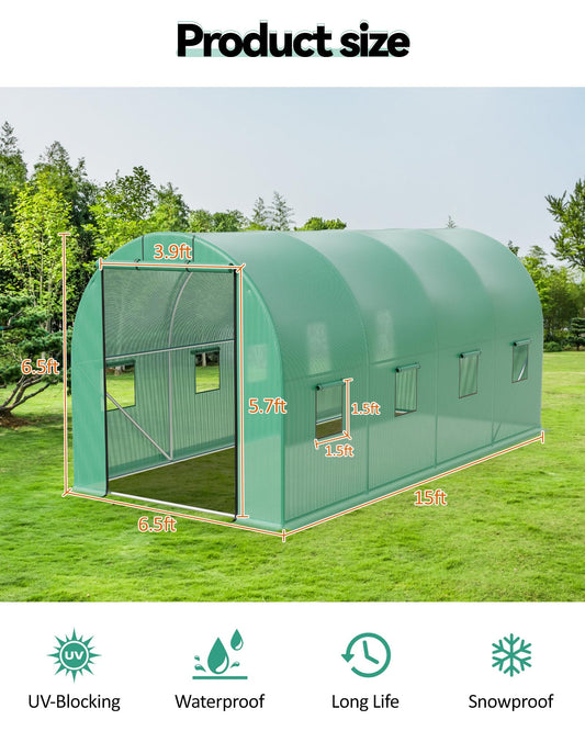 Large Walk-in Greenhouse for Outdoors, Galvanized Steel Frame Tunnel Garden Plant Hot Houses, Zipper Roll Up Door & 8 Mesh Window Green Houses Kit Growing Tent with PE Cover for Outside Yard Garden