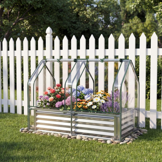 HAPPYGRILL 4 x 2 x 3 FT Galvanized Raised Garden Bed with Cover