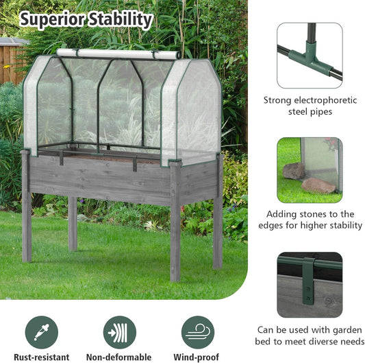 S AFSTAR Raised Garden Bed with Greenhouse Cover, Elevated Wooden Planter Box, 47”L x 24”W x 30”H, Outdoor Gardening Planting Bed for Vegetables Flowers & Herbs Grow Backyard Patio Lawn
