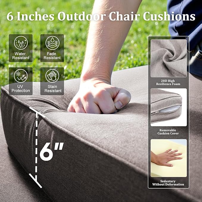 Luxury High Back Patio Furniture Set with 6-Inch Thick Cushions, 5-Pieces Outdoor Furniture with Swivel Chairs, Wicker Conversation Set for Porch, Balcony, Deck and Yard, Brown/Grey