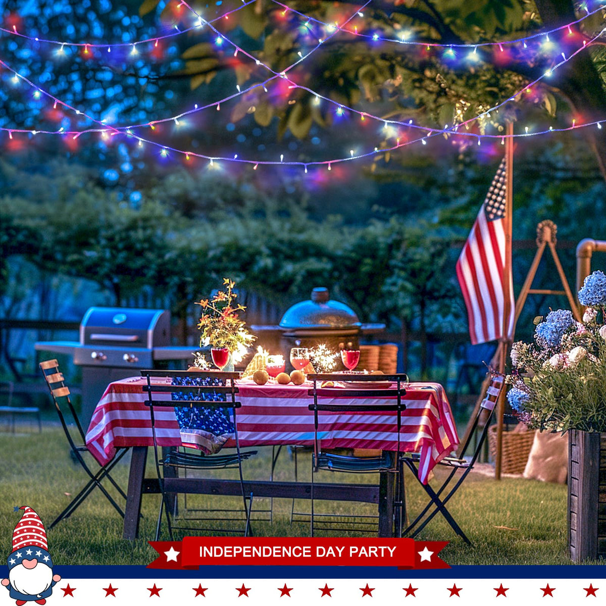 JMEXSUSS 400 LED Red White and Blue String Lights Outdoor, Plug in