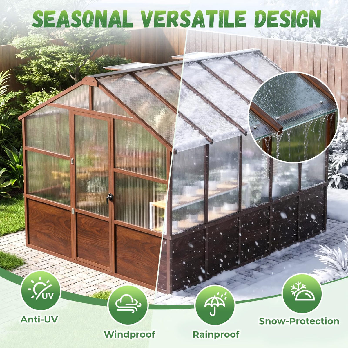 Jocoevol 8x10FT Walk-in Wooden Greenhouse for Outdoor Garden Backyard