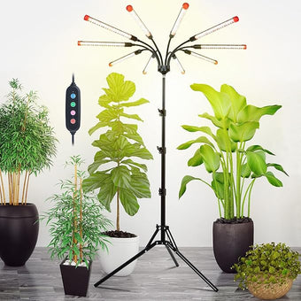 Orchbloom 10-Head Grow Light with Stand and Timer, 90 Watt Power Home Plug LED Grow Lights for Indoor Plants for Tall Houseplants, Bonsai Tree, Seed Starting, 24"-64" Adjustable Height