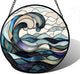 DASTOLL Stained Glass Window Hanging, Ocean Waves Sun Catchers Diamond Glass Panel Hangings Abstract Suncatcher Decor for Birthday for Women, Men, Wife, Aunt, and Mom 11.8x11.8 in